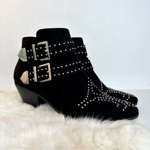 INC “Iliana” Studded Faux Suede Black Ankle Booties